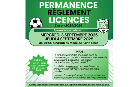 Permanences règlement cotisations et essayage des équipements